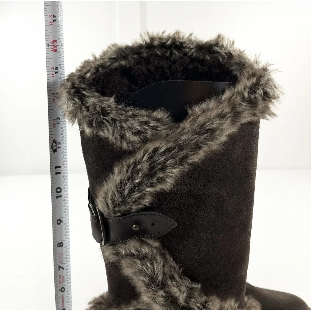 New BEARPAW Sheilah Women's 10 Suede Tall Boots Faux Fur Trim‎ Hickory Winter